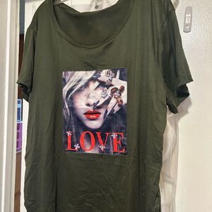 Olive Green Graphic Love Top